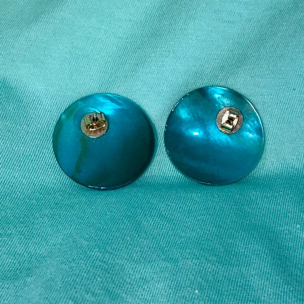 Teal Rounded Shell Earrings - Picture 2 of 2